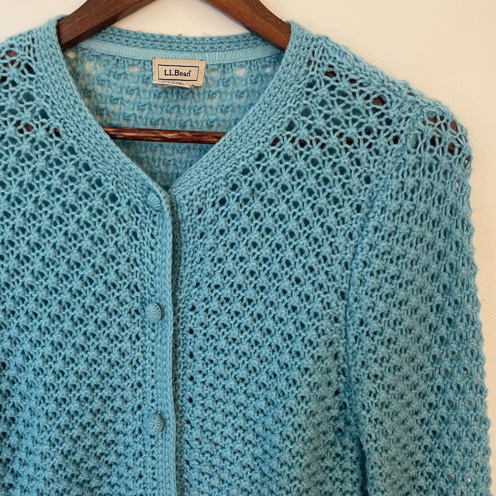 Vintage L.L. Bean Blue Wool Cardigan, Size M, Good Condition